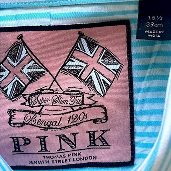 Thomas Pink Shirt, Slim Fit Formal Bengal Stripe Poplin, Single Cuff, 15.5 - Picture 6 of 11